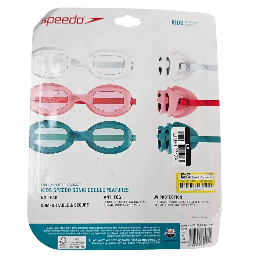 Speedo Kids Sonic Swim Goggles 3-Pack Ages 3-6 Anti-Fog UV Protection Multicolor